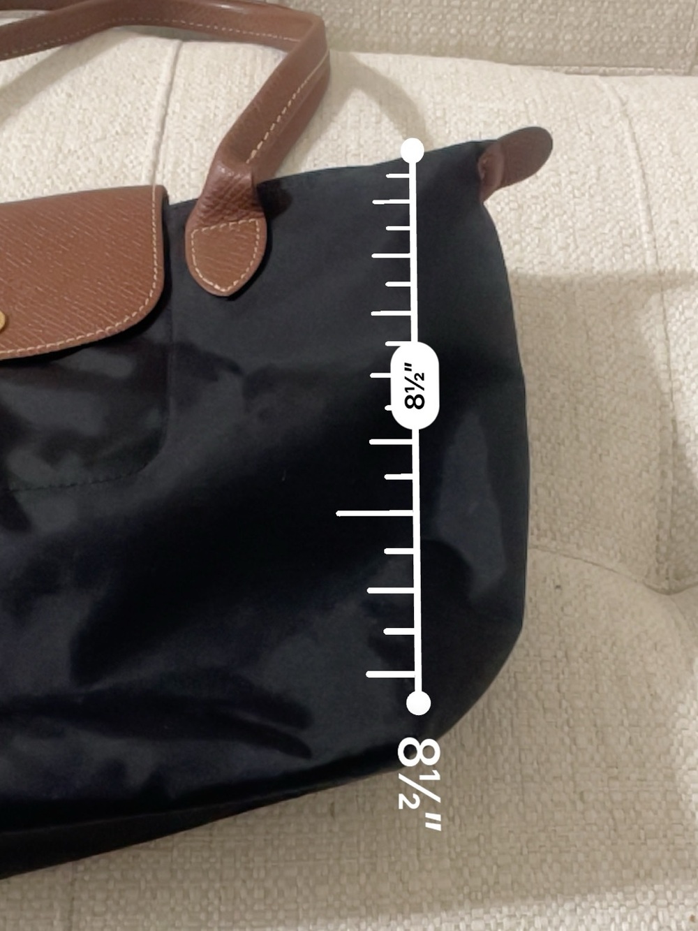 Longchamp Black Nylon Tote with Brown Leather Trim and Handles - Picture 6 of 10